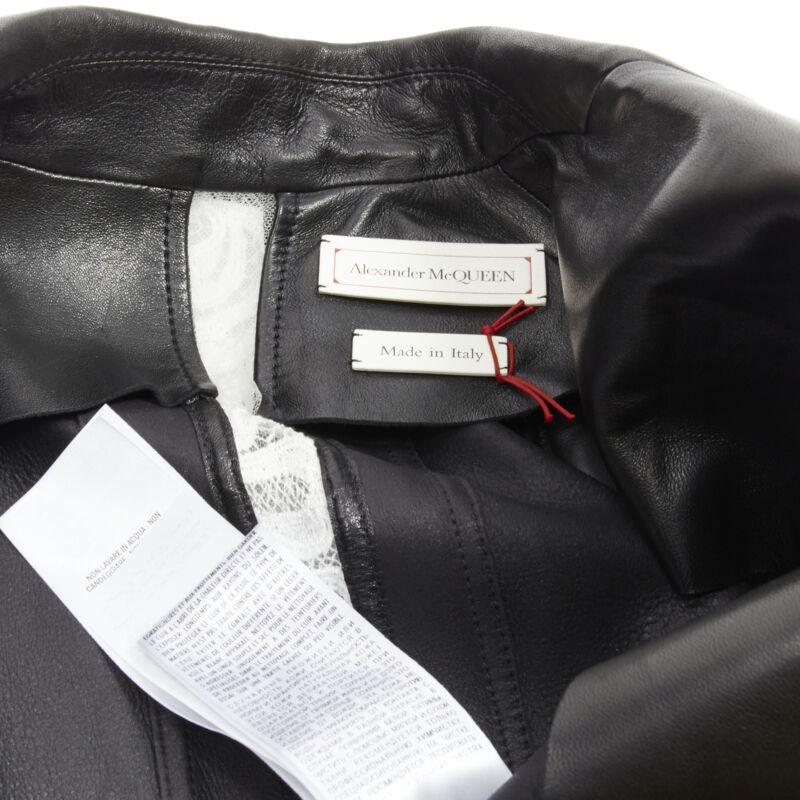 ALEXANDER MCQUEEN 2020 black lamb leather white lace trim blazer jacket IT38 XS For Sale 6