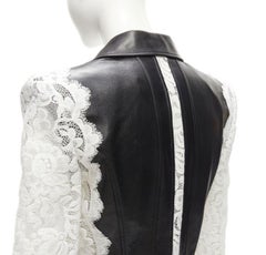 ALEXANDER MCQUEEN 2020 black lamb leather white lace trim blazer jacket IT38 XS