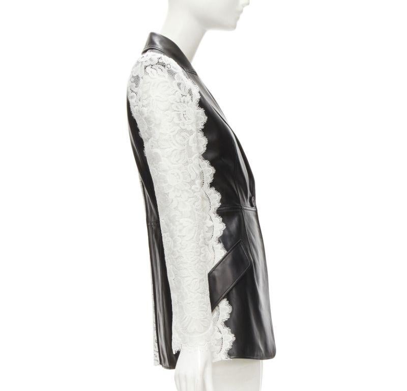 Women's ALEXANDER MCQUEEN 2020 black lamb leather white lace trim blazer jacket IT38 XS For Sale