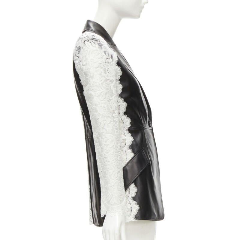 Women's ALEXANDER MCQUEEN 2020 black lamb leather white lace trim blazer jacket IT38 XS For Sale