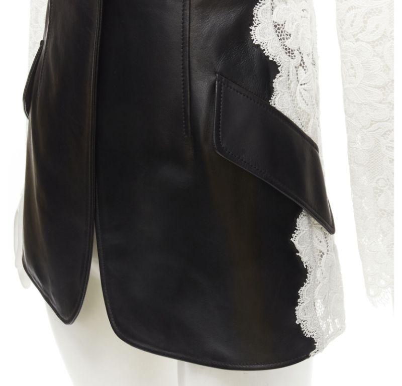 ALEXANDER MCQUEEN 2020 black lamb leather white lace trim blazer jacket IT38 XS For Sale 4