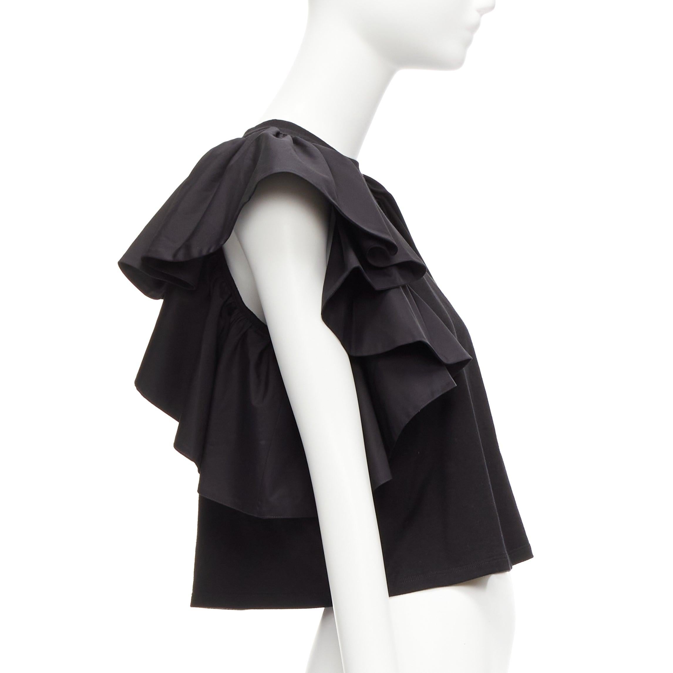 ALEXANDER MCQUEEN 2020 - Top bateau à manches capuchon et volants noirs IT38 XS Excellent état - En vente à Hong Kong, NT