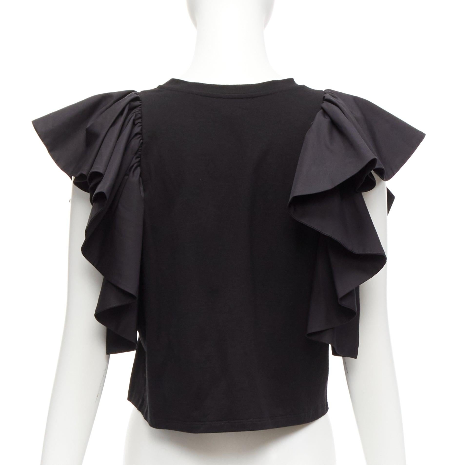ALEXANDER MCQUEEN 2020 - Top bateau à manches capuchon et volants noirs IT38 XS Pour femmes en vente