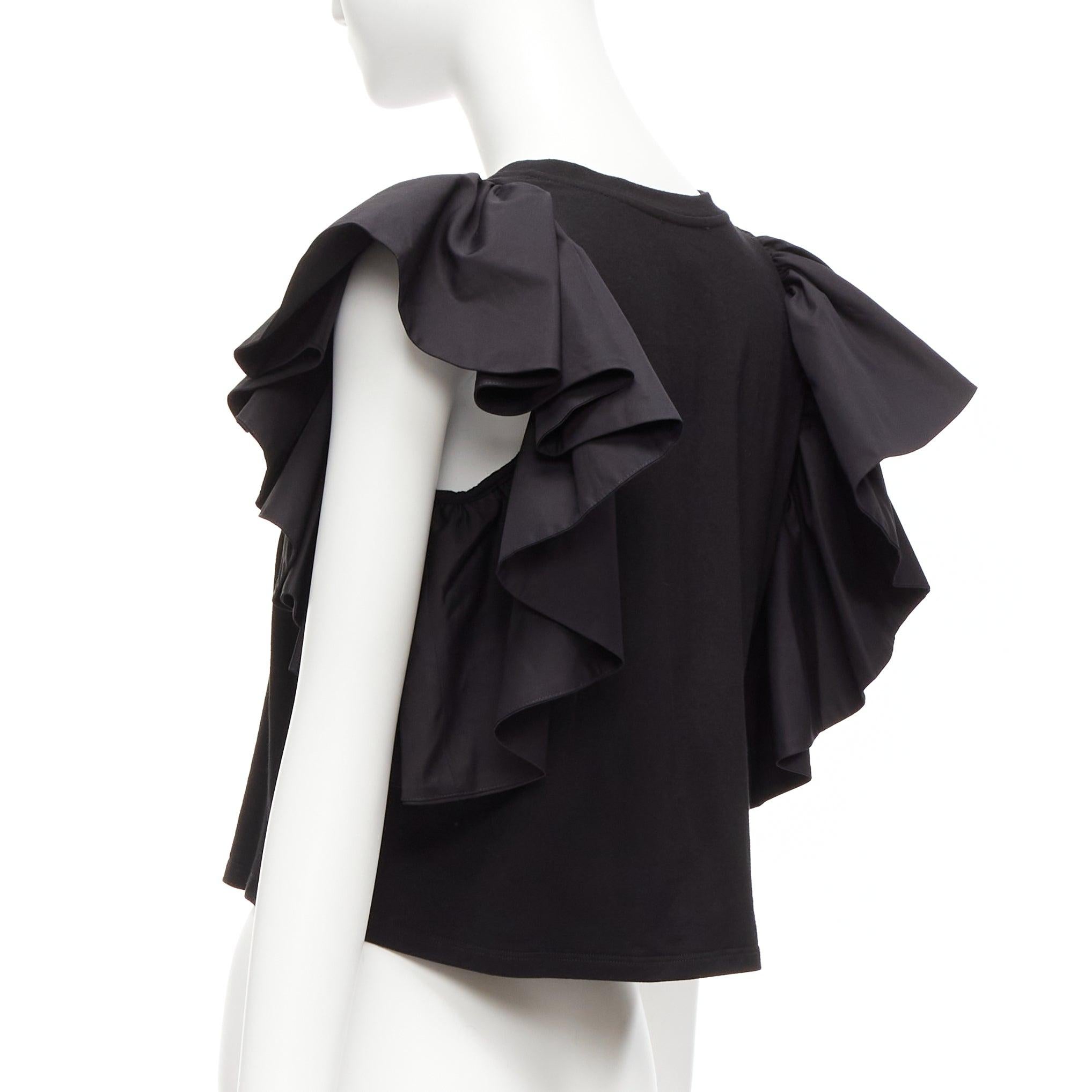 ALEXANDER MCQUEEN 2020 - Top bateau à manches capuchon et volants noirs IT38 XS en vente 1