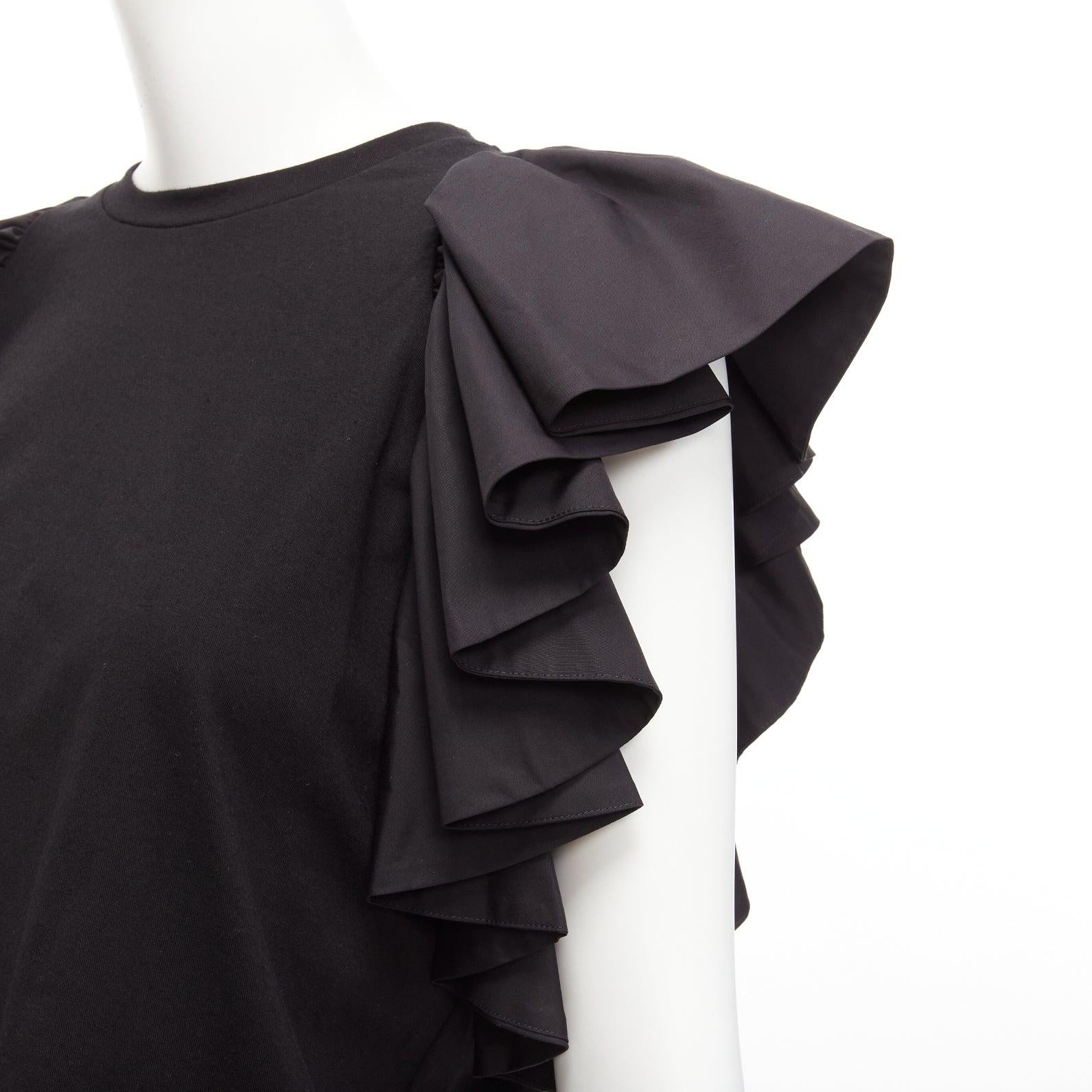 ALEXANDER MCQUEEN 2020 - Top bateau à manches capuchon et volants noirs IT38 XS en vente 2
