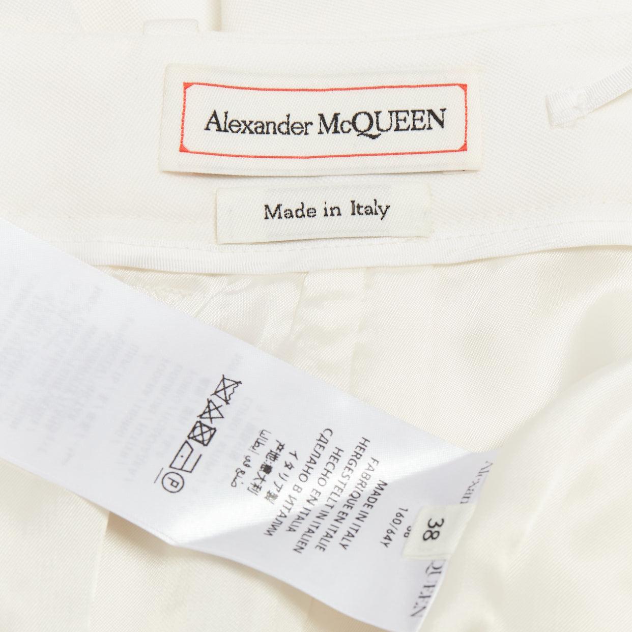 ALEXANDER MCQUEEN 2020 cream virgin wool curved side seam pants IT38 XS en vente 3