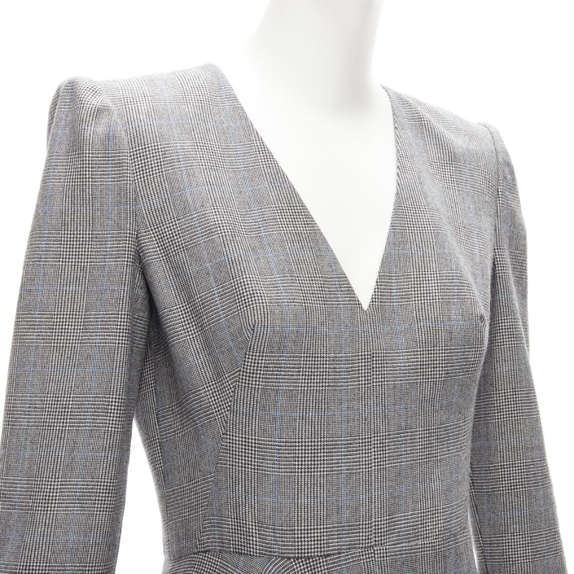 ALEXANDER MCQUEEN 2020 grey houndstooth wool V-neck asymmetric drape dress IT40 For Sale 2