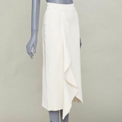 ALEXANDER MCQUEEN 2020 ivory viscose knit ruffle trimmed asymmetric midi skirt