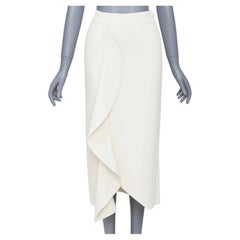 ALEXANDER MCQUEEN 2020 ivory viscose knit ruffle trimmed asymmetric midi skirt