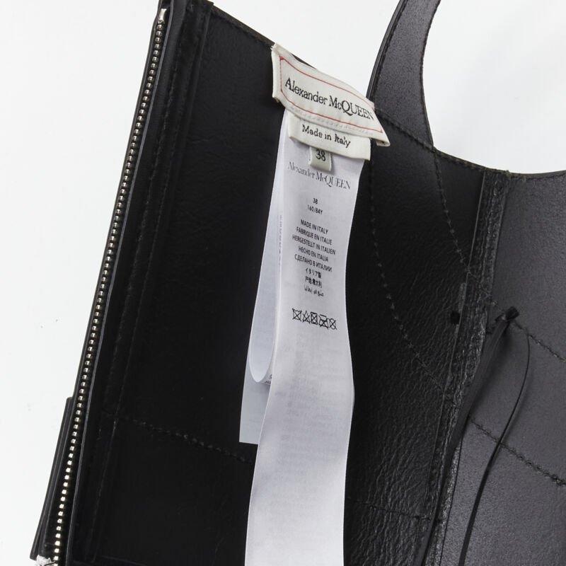 ALEXANDER MCQUEEN 2020 Runway black leather bustier white lace dress IT38 S For Sale 5