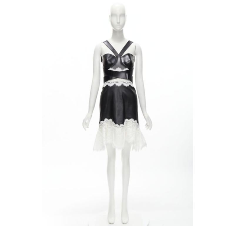ALEXANDER MCQUEEN 2020 Runway black leather bustier white lace dress IT38 S For Sale 6