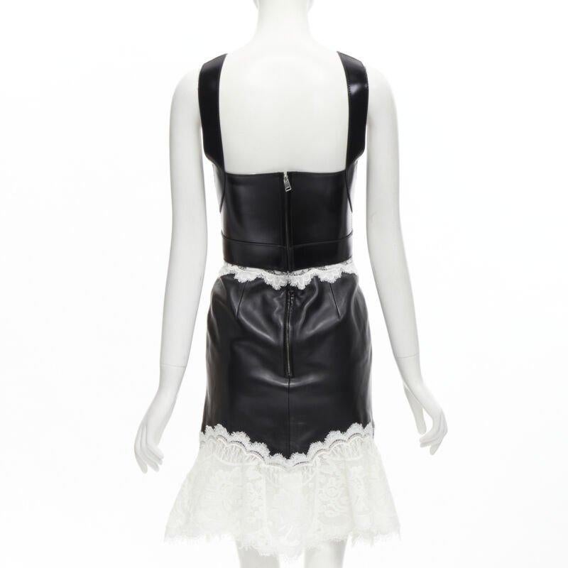 Women's ALEXANDER MCQUEEN 2020 Runway black leather bustier white lace dress IT38 S For Sale
