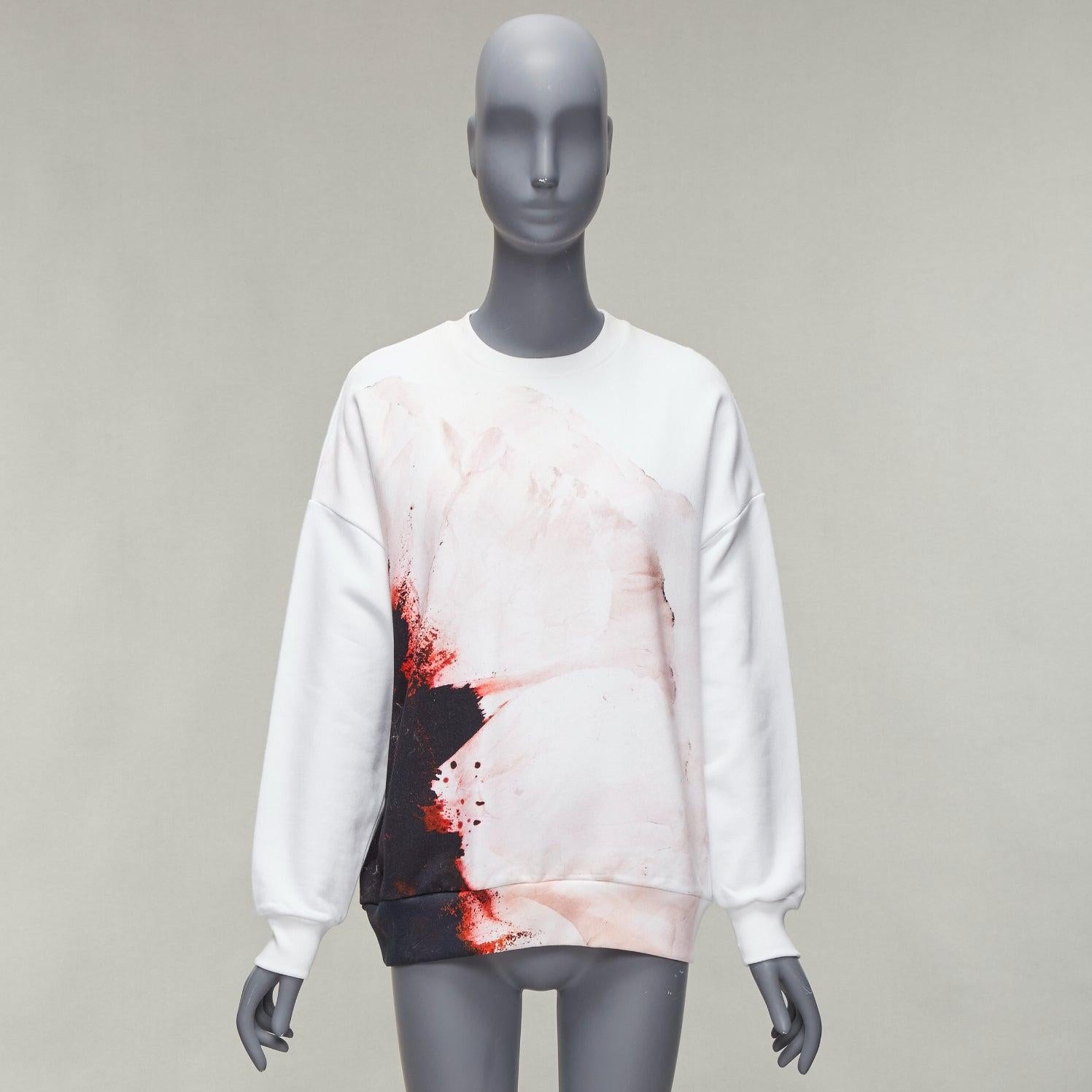 ALEXANDER MCQUEEN 2021 Anemone white red floral cotton crew sweatshirt IT36 XXS For Sale 5