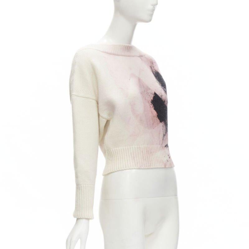Beige ALEXANDER MCQUEEN 2021 Anémone laine cachemire imprimé floral pull cropped XXS en vente