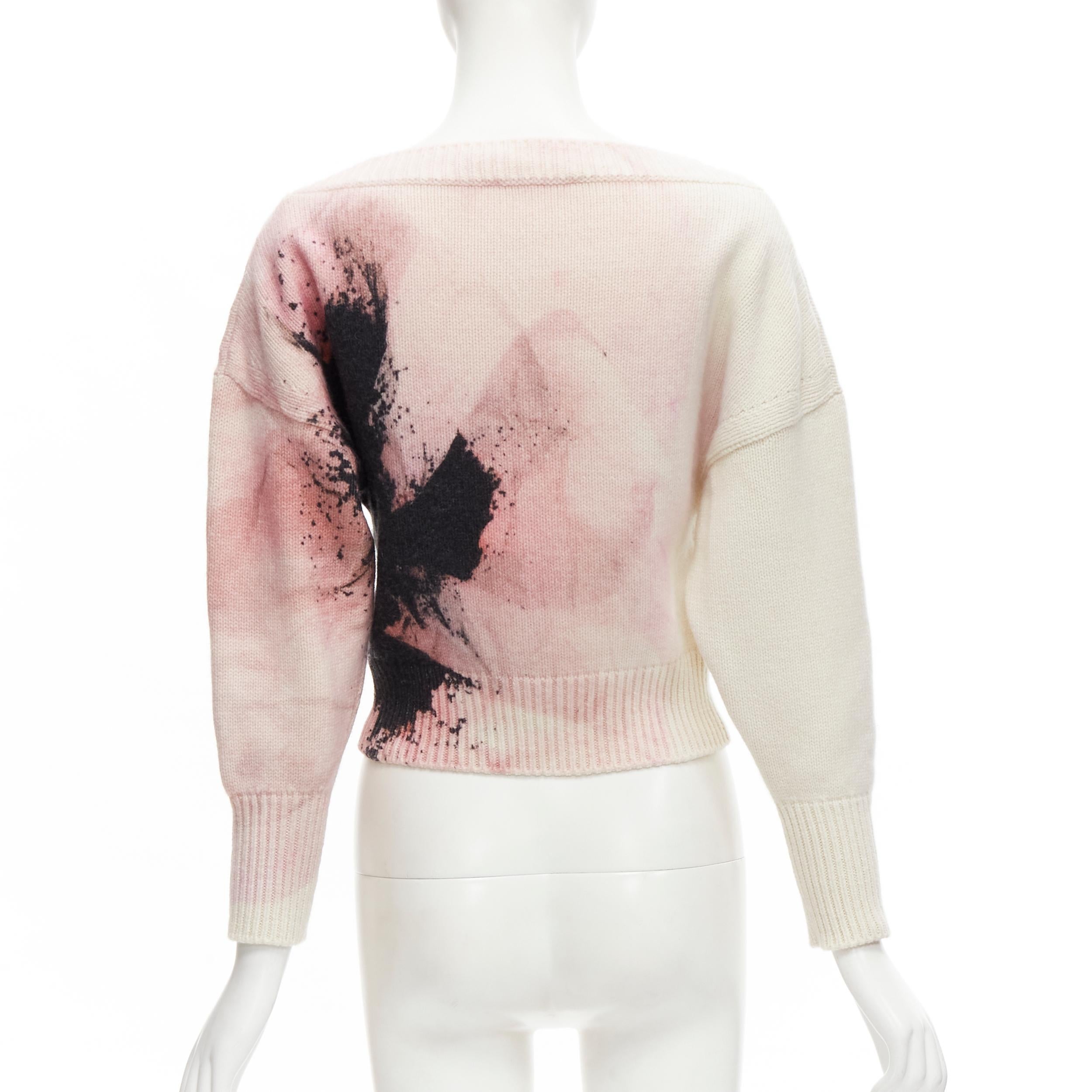 ALEXANDER MCQUEEN 2021 Anemone wool cashmere floral print cropped sweater XXS In Excellent Condition For Sale In Hong Kong, NT