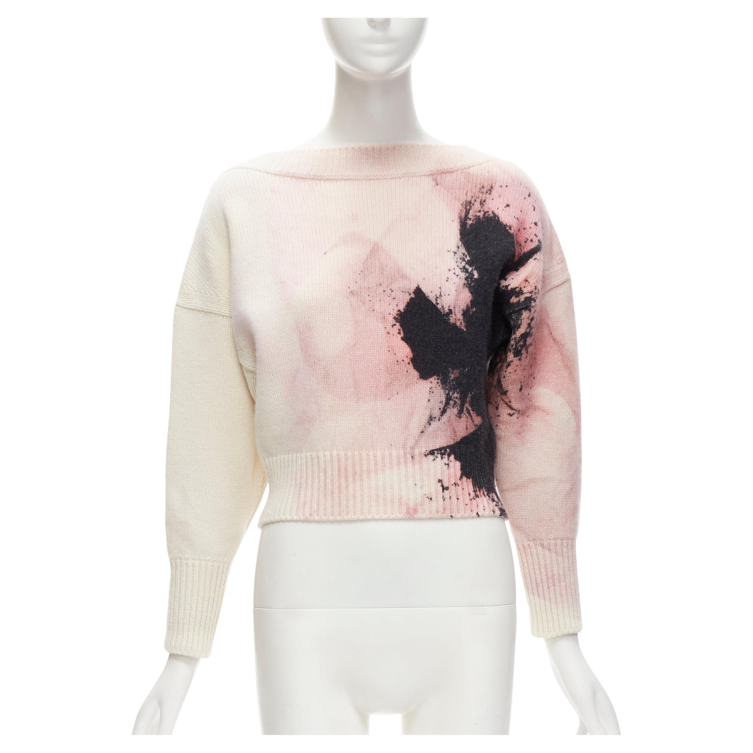 ALEXANDER MCQUEEN 2021 Anemone wool cashmere floral print cropped sweater XXS For Sale