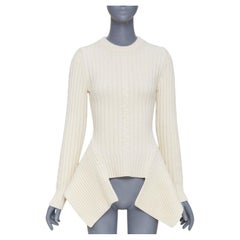ALEXANDER MCQUEEN 2021 beige wool cashmere asymmetric drape peplum sweater S