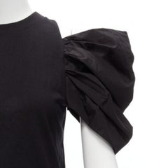 ALEXANDER MCQUEEN 2021 black cold shoulder puff sleeves embroidered top IT38 XS