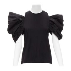 ALEXANDER MCQUEEN 2021 black cold shoulder puff sleeves embroidered top IT38 XS