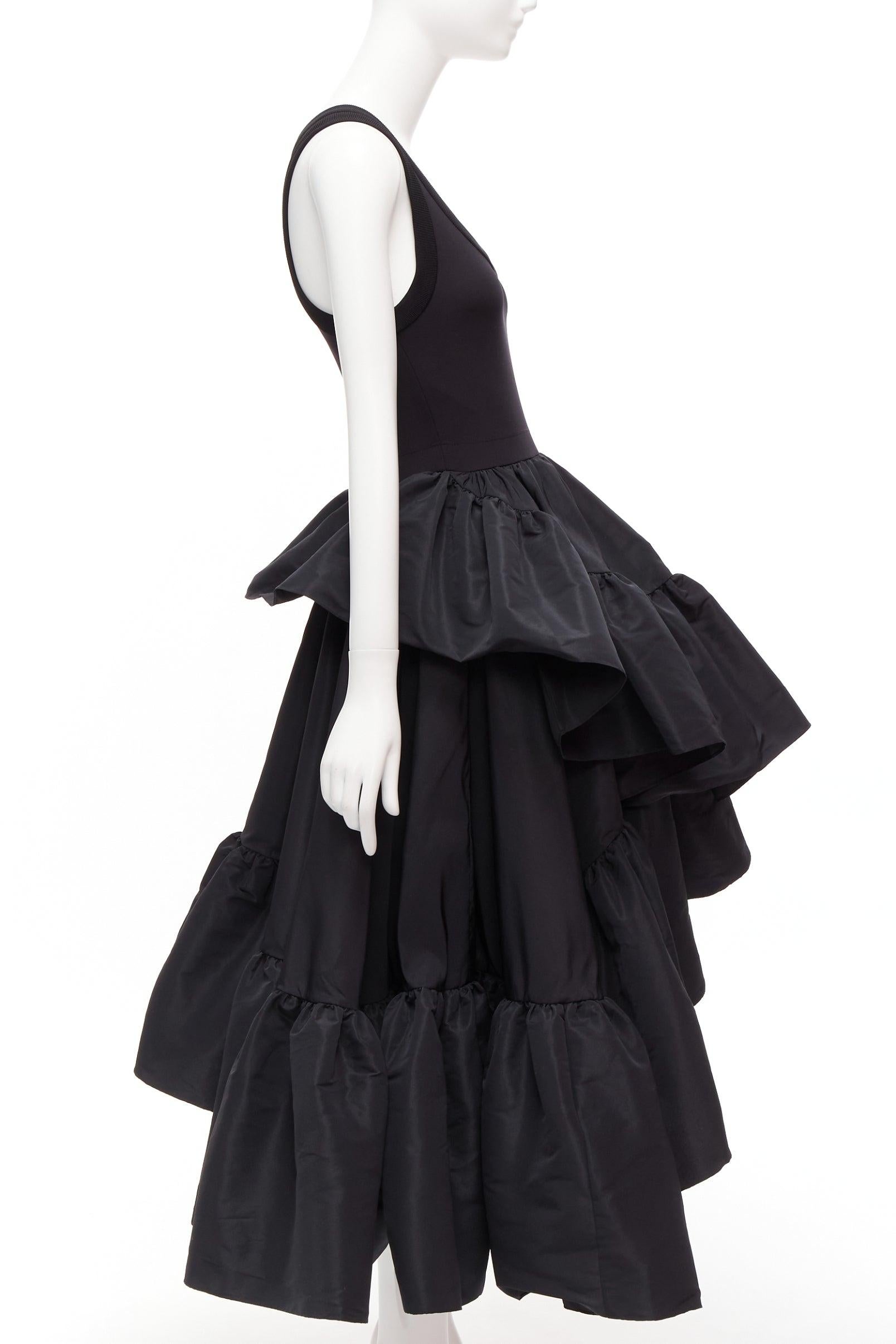 ALEXANDER MCQUEEN 2021 black cotton tank asymmetric tafetta skirt gown IT38 XS In Excellent Condition For Sale In Hong Kong, NT