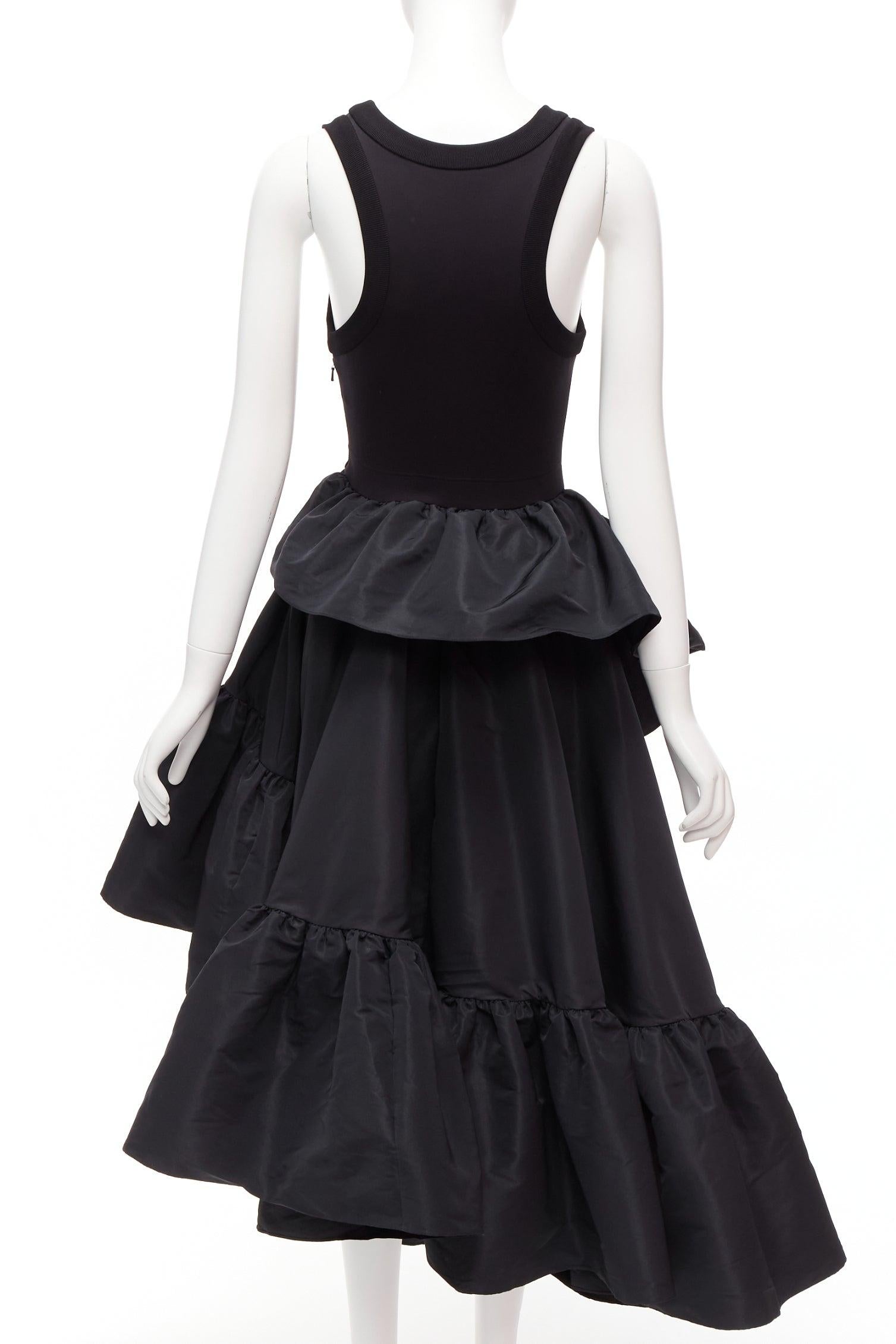 Women's ALEXANDER MCQUEEN 2021 black cotton tank asymmetric tafetta skirt gown IT38 XS For Sale