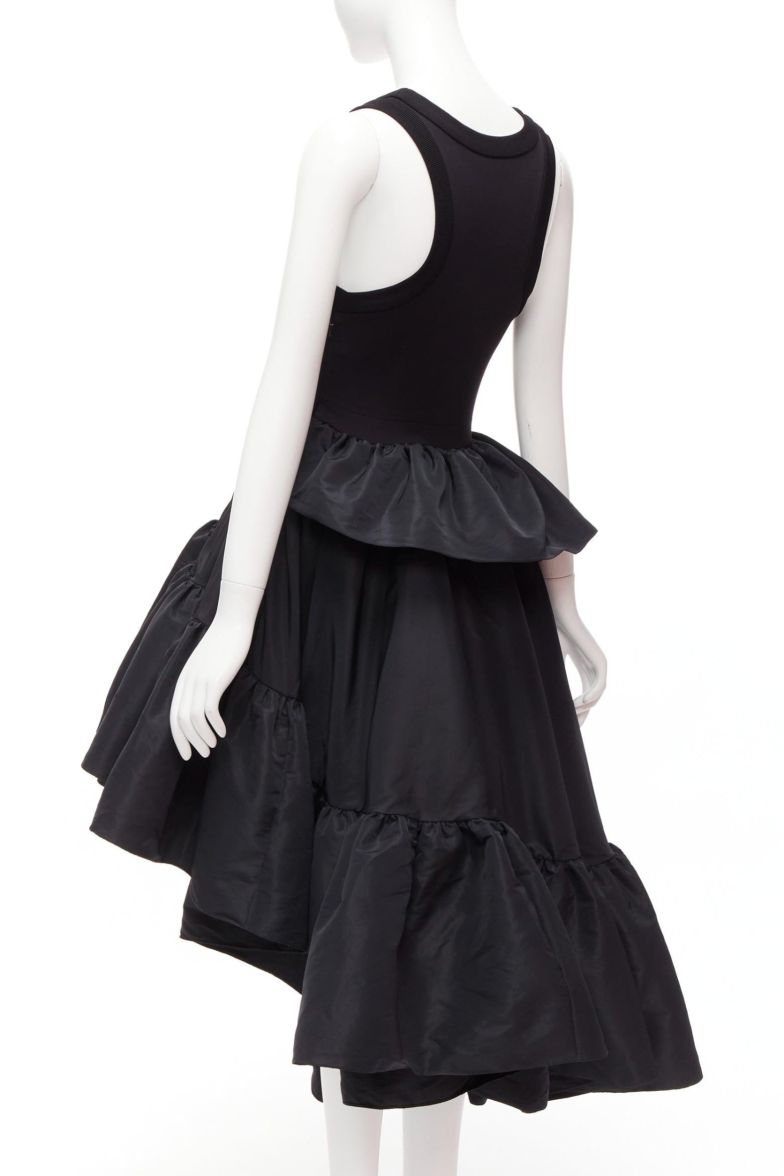 ALEXANDER MCQUEEN 2021 black cotton tank asymmetric tafetta skirt gown IT38 XS For Sale 1