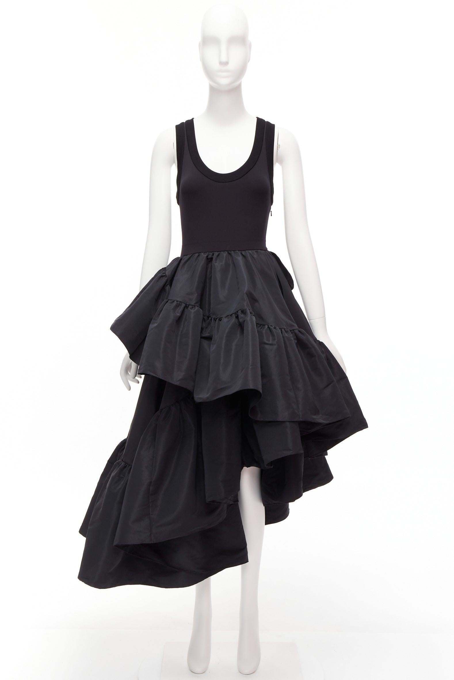ALEXANDER MCQUEEN 2021 black cotton tank asymmetric tafetta skirt gown IT38 XS For Sale 5