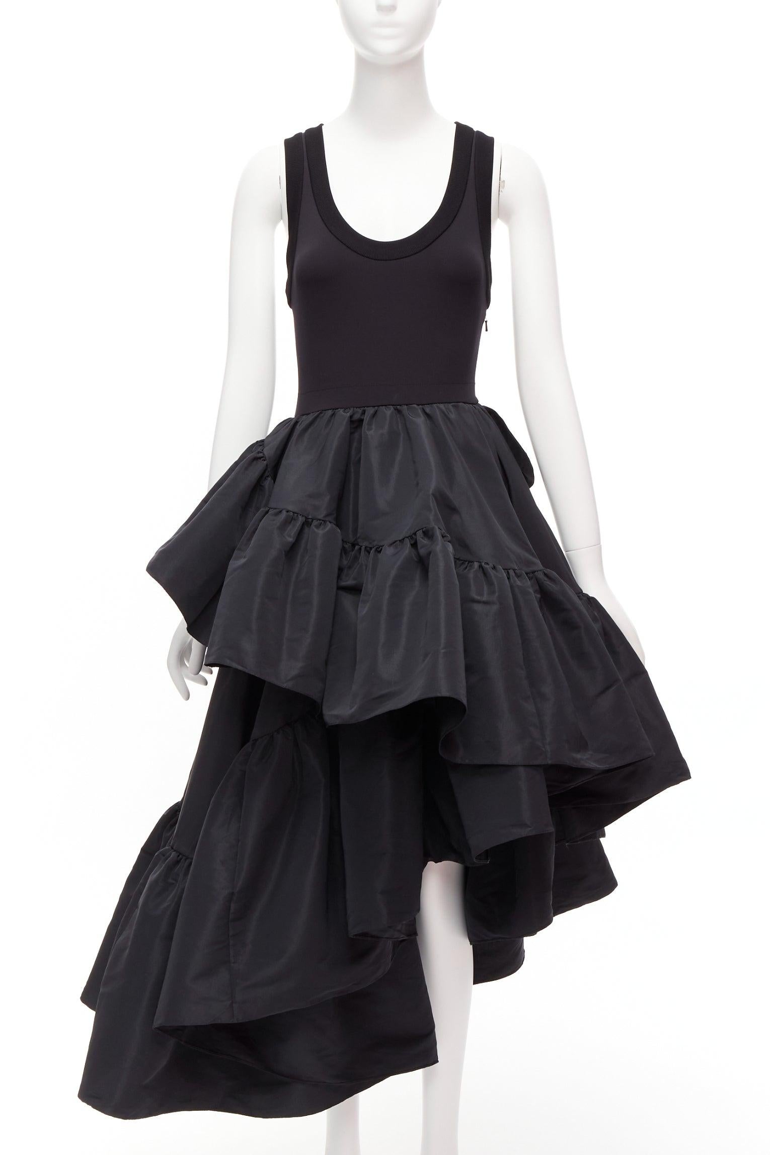 ALEXANDER MCQUEEN 2021 black cotton tank asymmetric tafetta skirt gown IT38 XS For Sale
