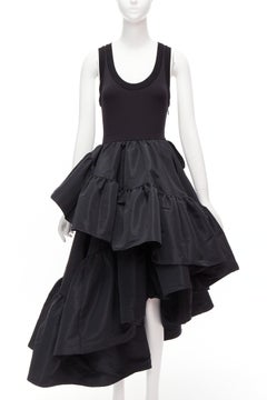 Alexander McQueen 2021 - Robe à jupe tafetta asymétrique en coton noir IT38 XS