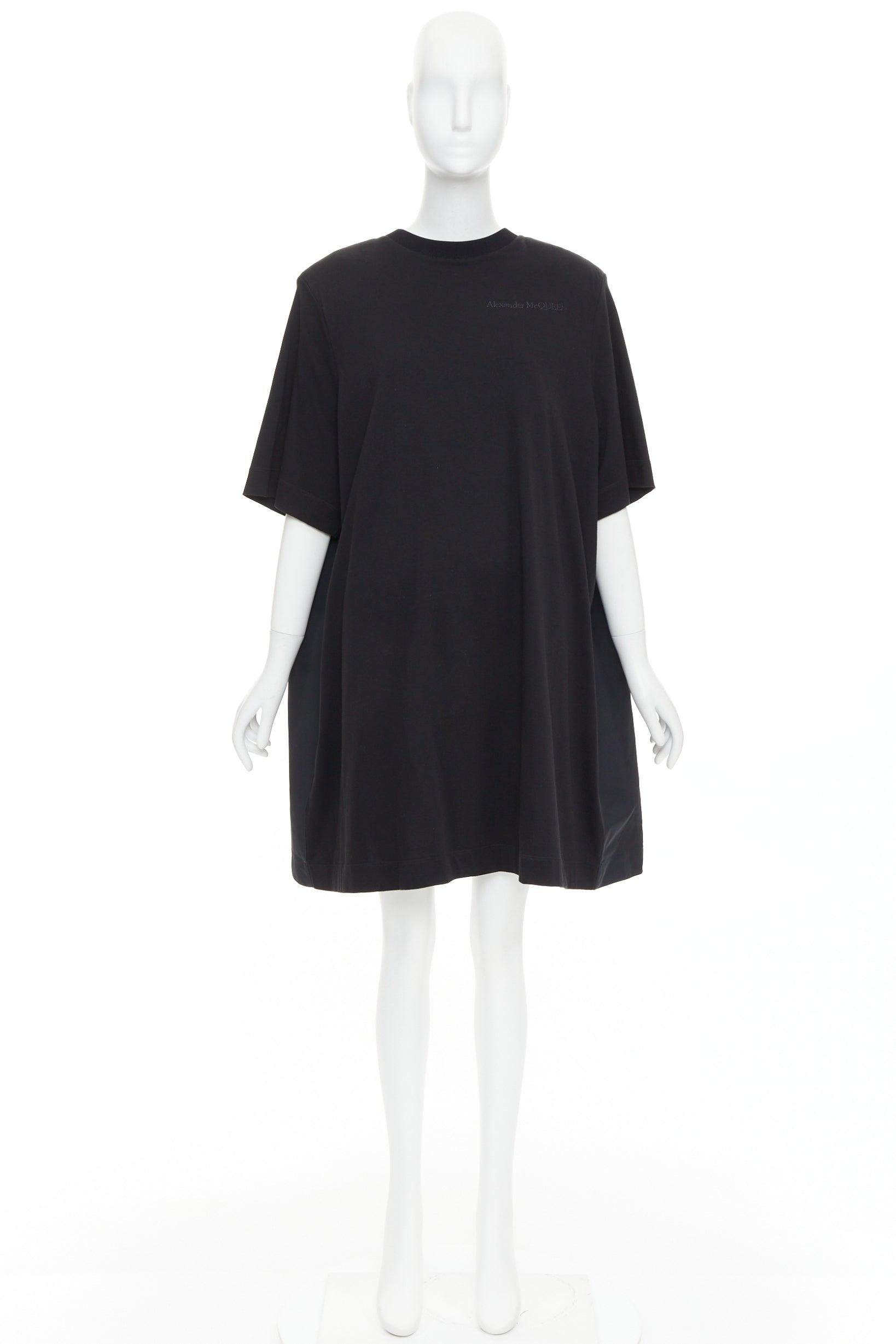 ALEXANDER MCQUEEN 2021 black hybrid flared back oversized tshirt dress IT48 XXL For Sale 4