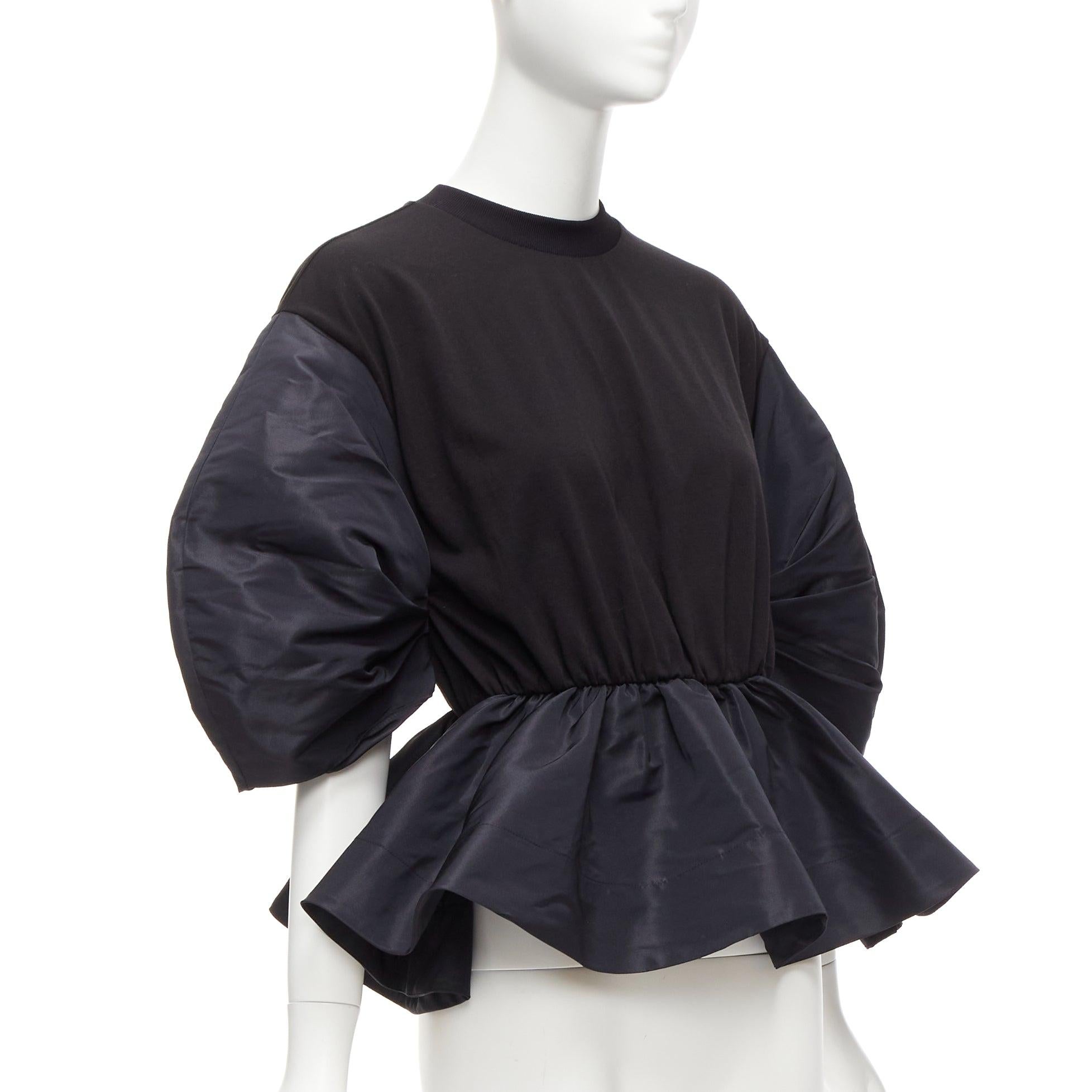 Black ALEXANDER MCQUEEN 2021 black round puff sleeve peplum contrast top IT36 XXS For Sale
