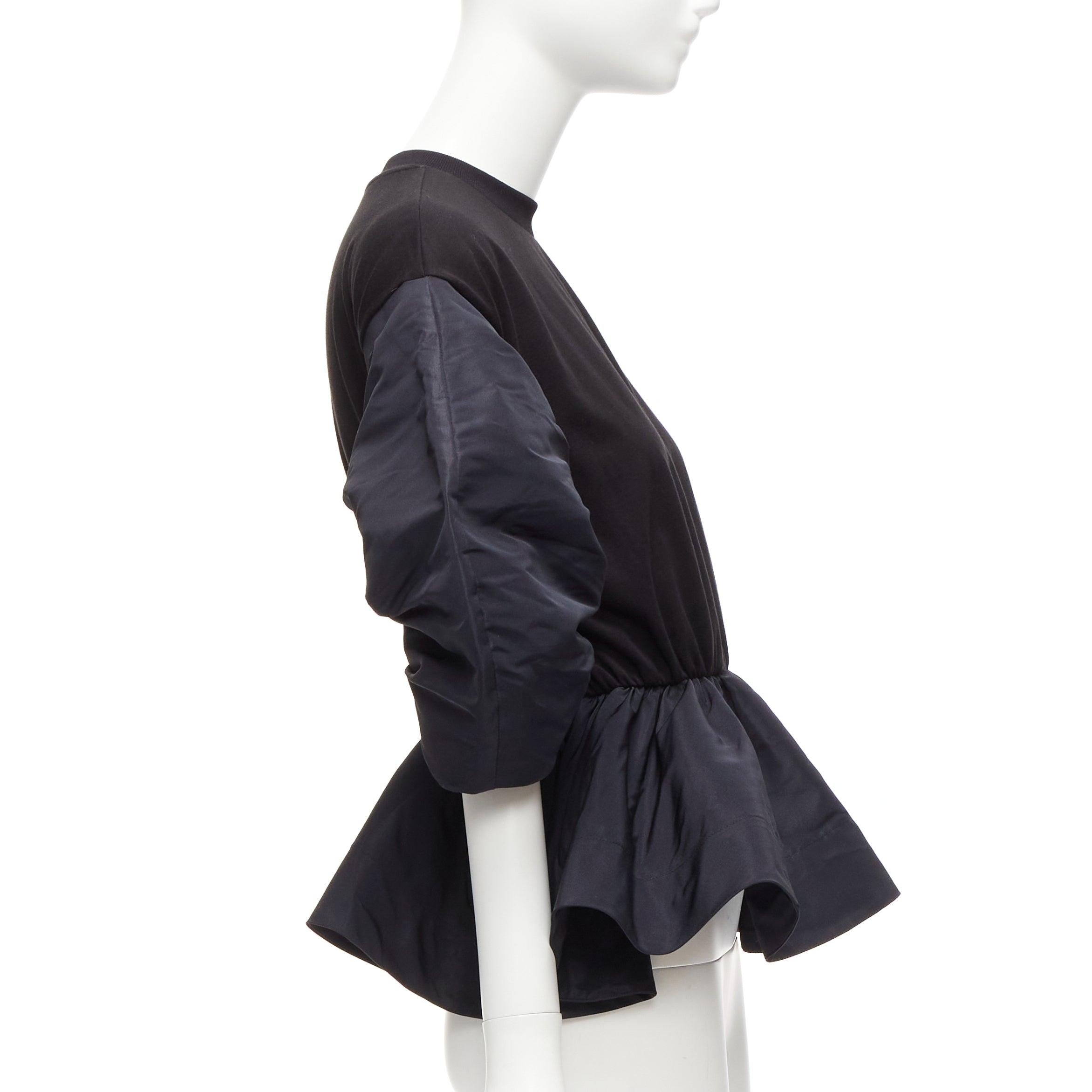 Women's ALEXANDER MCQUEEN 2021 black round puff sleeve peplum contrast top IT36 XXS For Sale