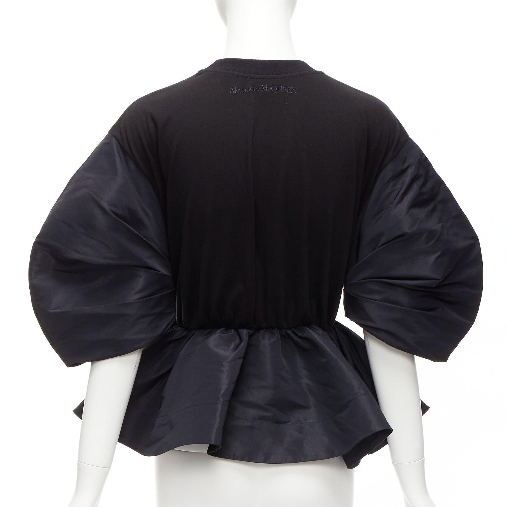 Women's ALEXANDER MCQUEEN 2021 black round puff sleeve peplum contrast top IT36 XXS For Sale