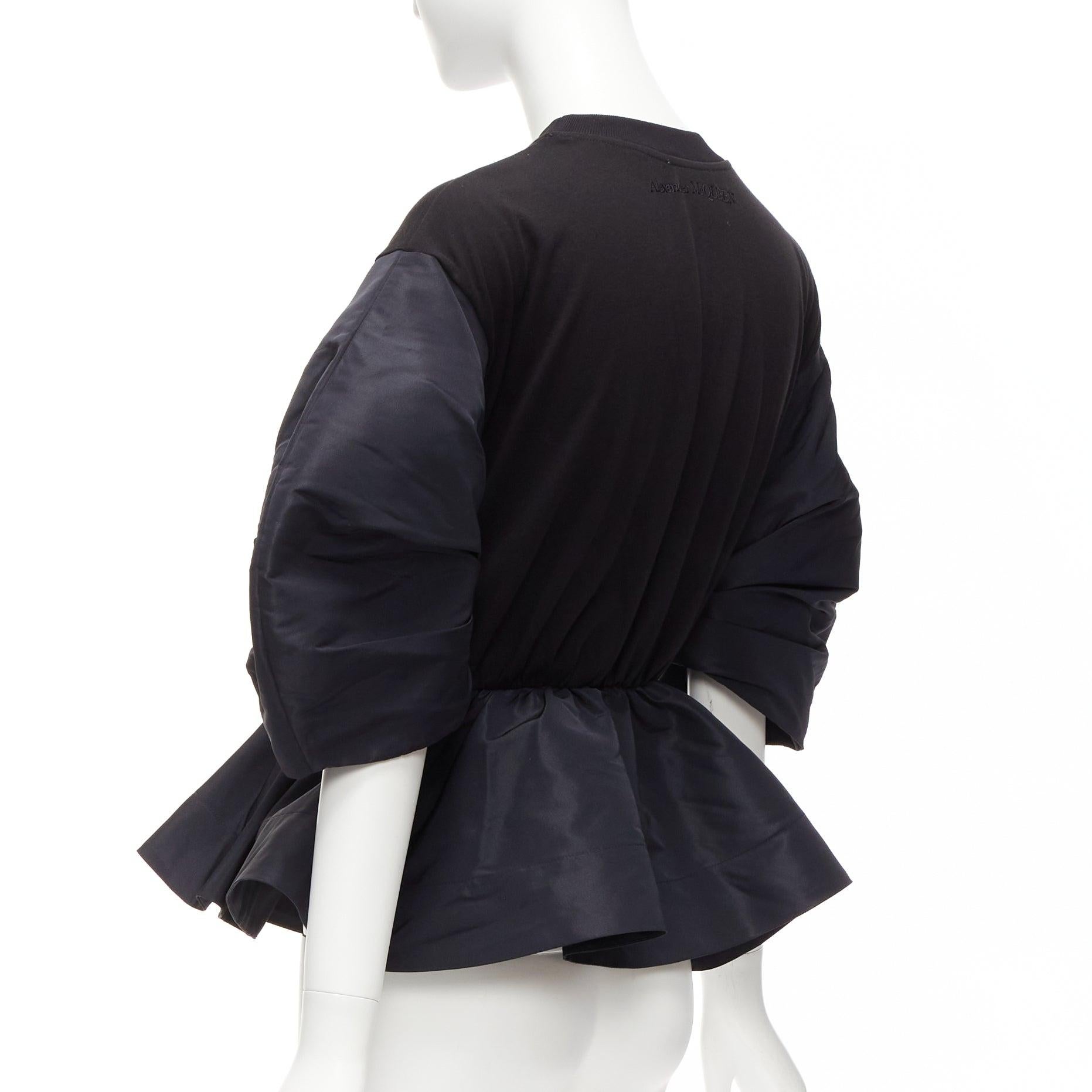 ALEXANDER MCQUEEN 2021 black round puff sleeve peplum contrast top IT36 XXS For Sale 1