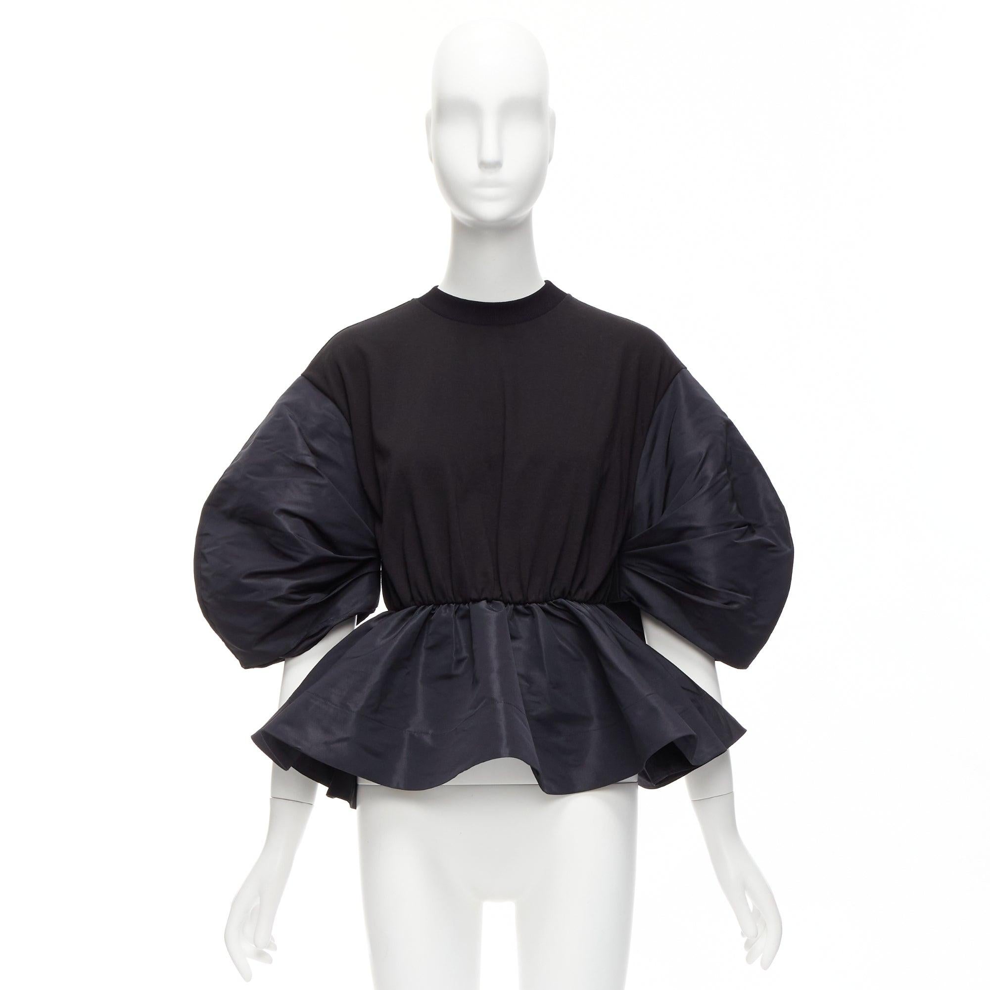 ALEXANDER MCQUEEN 2021 black round puff sleeve peplum contrast top IT36 XXS For Sale 4