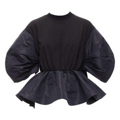 ALEXANDER MCQUEEN 2021 black round puff sleeve peplum contrast top IT36 XXS