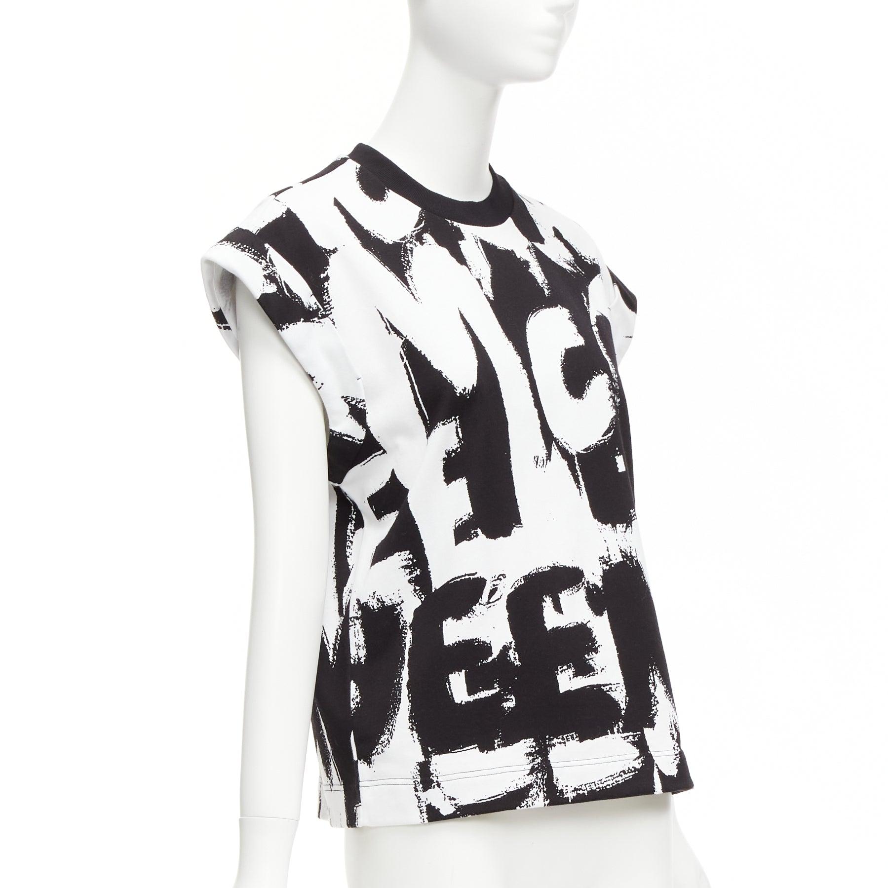 Black ALEXANDER MCQUEEN 2021 black white cotton graffiti brush boxy top IT36 XXS For Sale