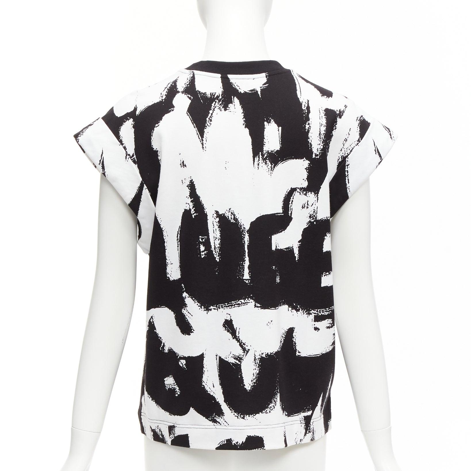 Women's ALEXANDER MCQUEEN 2021 black white cotton graffiti brush boxy top IT36 XXS For Sale