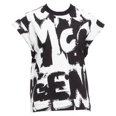 ALEXANDER MCQUEEN 2021 black white cotton graffiti brush boxy top IT36 XXS