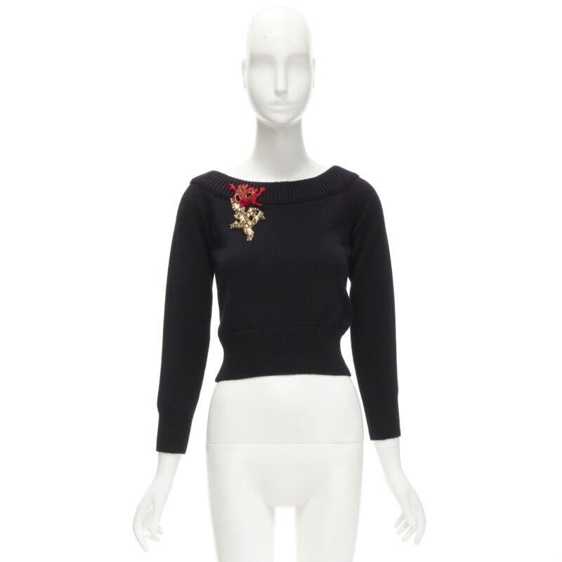 ALEXANDER MCQUEEN 2021 cashmere black coral crystal embroidery sweater S For Sale 5