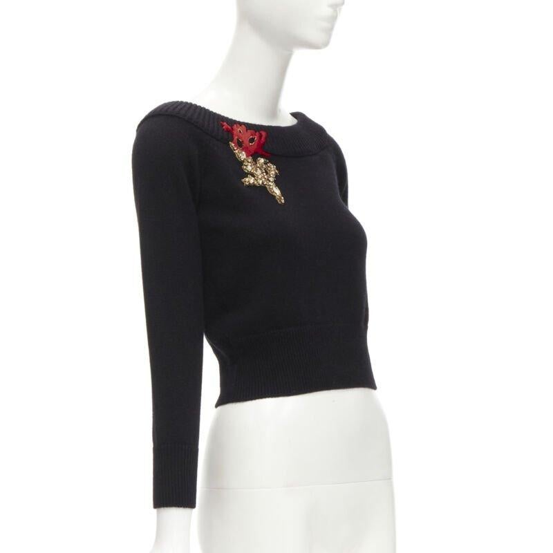 Black ALEXANDER MCQUEEN 2021 cashmere black coral crystal embroidery sweater S For Sale