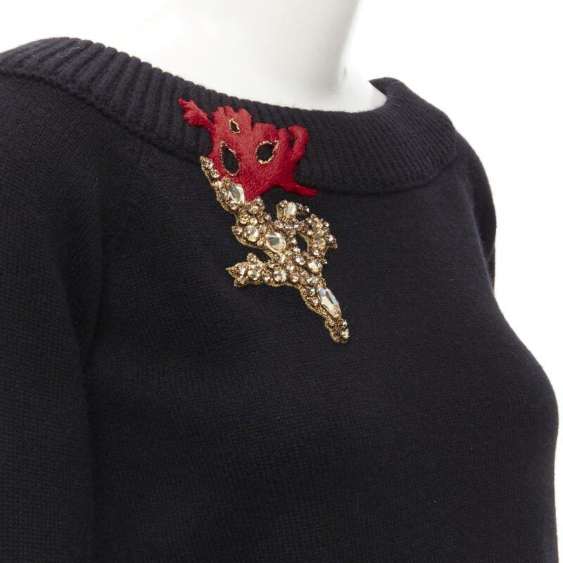 ALEXANDER MCQUEEN 2021 cashmere black coral crystal embroidery sweater S For Sale 3