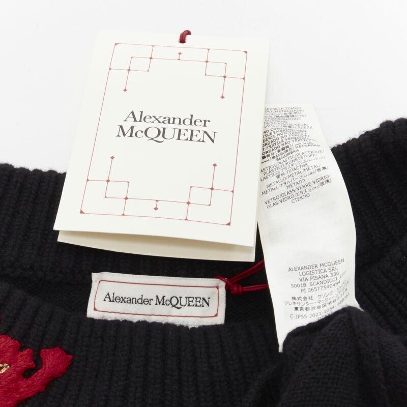 ALEXANDER MCQUEEN 2021 cashmere black coral crystal embroidery sweater S For Sale 4