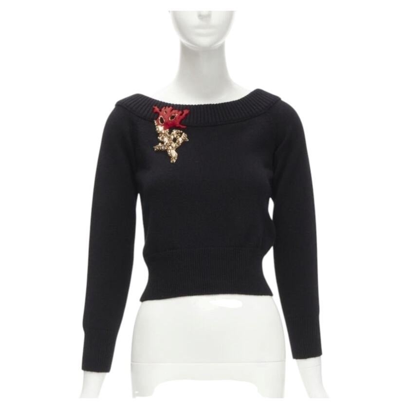 ALEXANDER MCQUEEN 2021 cashmere black coral crystal embroidery sweater S