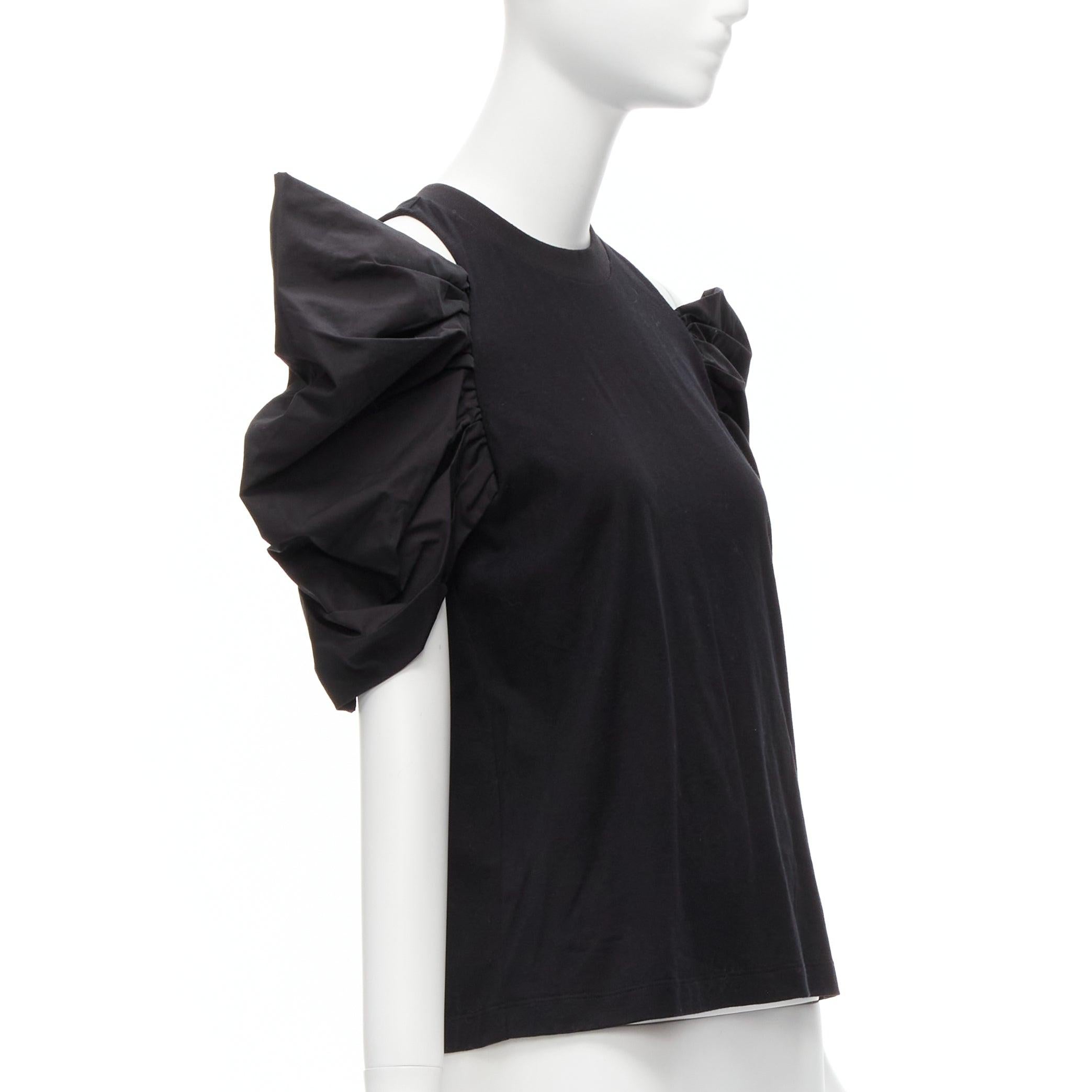 Black ALEXANDER MCQUEEN 2021 cold shoulder puff sleeves embroidered logo top IT38 XS For Sale