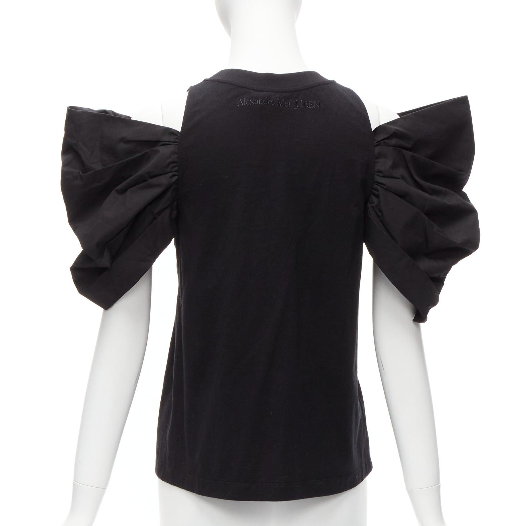 Women's ALEXANDER MCQUEEN 2021 cold shoulder puff sleeves embroidered logo top IT38 XS For Sale