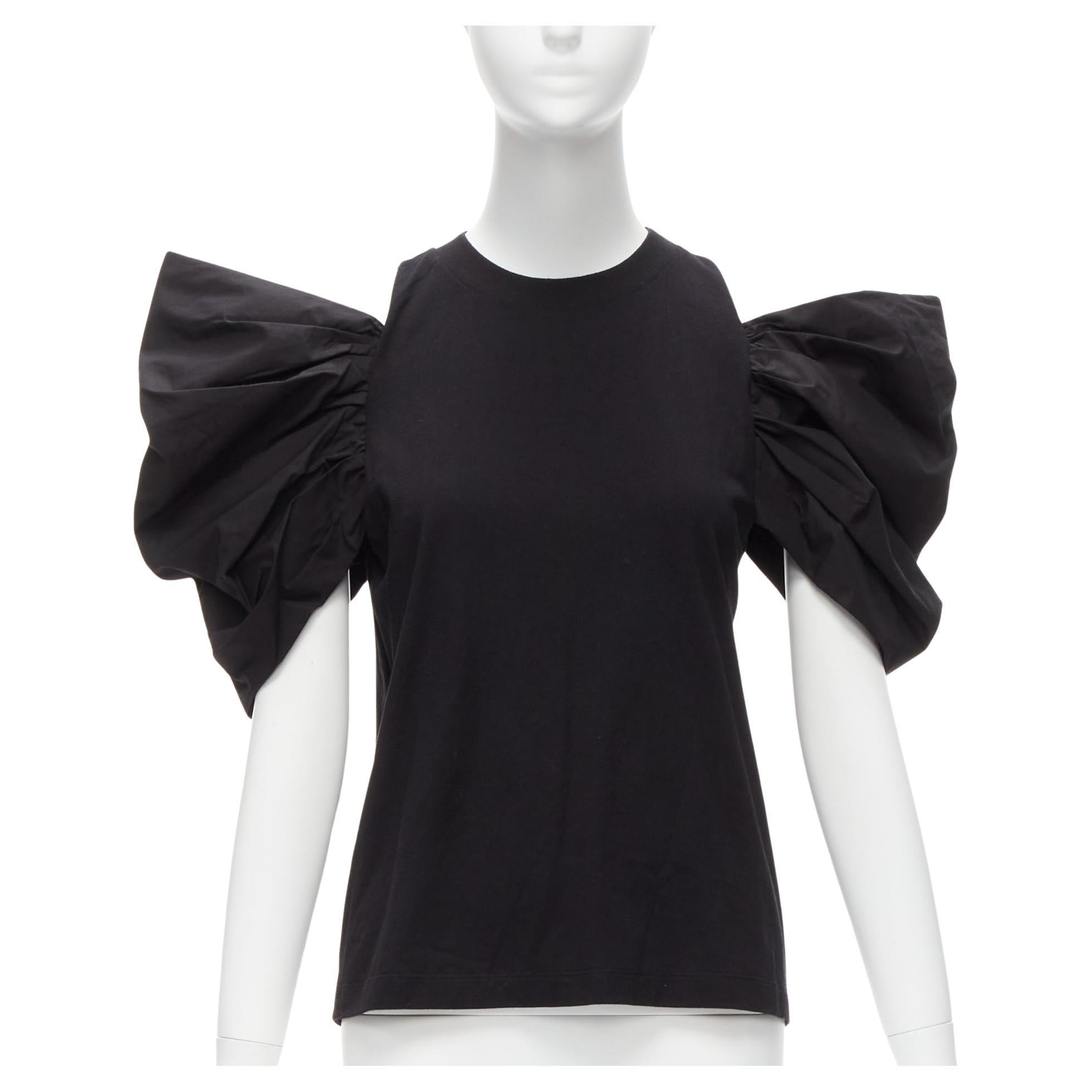 ALEXANDER MCQUEEN 2021 cold shoulder puff sleeves embroidered logo top IT38 XS For Sale