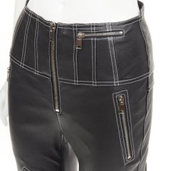 ALEXANDER MCQUEEN 2021 contrast stitch biker corset black leather trousers IT38