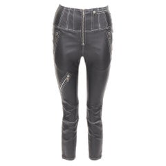 ALEXANDER MCQUEEN 2021 contrast stitch biker corset black leather trousers IT38