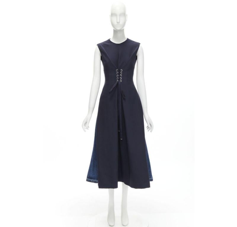 ALEXANDER MCQUEEN 2021 corset lace tie waist denim back midi dress IT38 XS For Sale 7